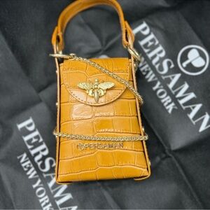 Persaman New York Tan Mini Croc-Embossed Bag (Gold)